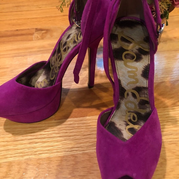 Sam Edelman Purple Marina Suede Peep Toe Heels - Picture 2 of 4